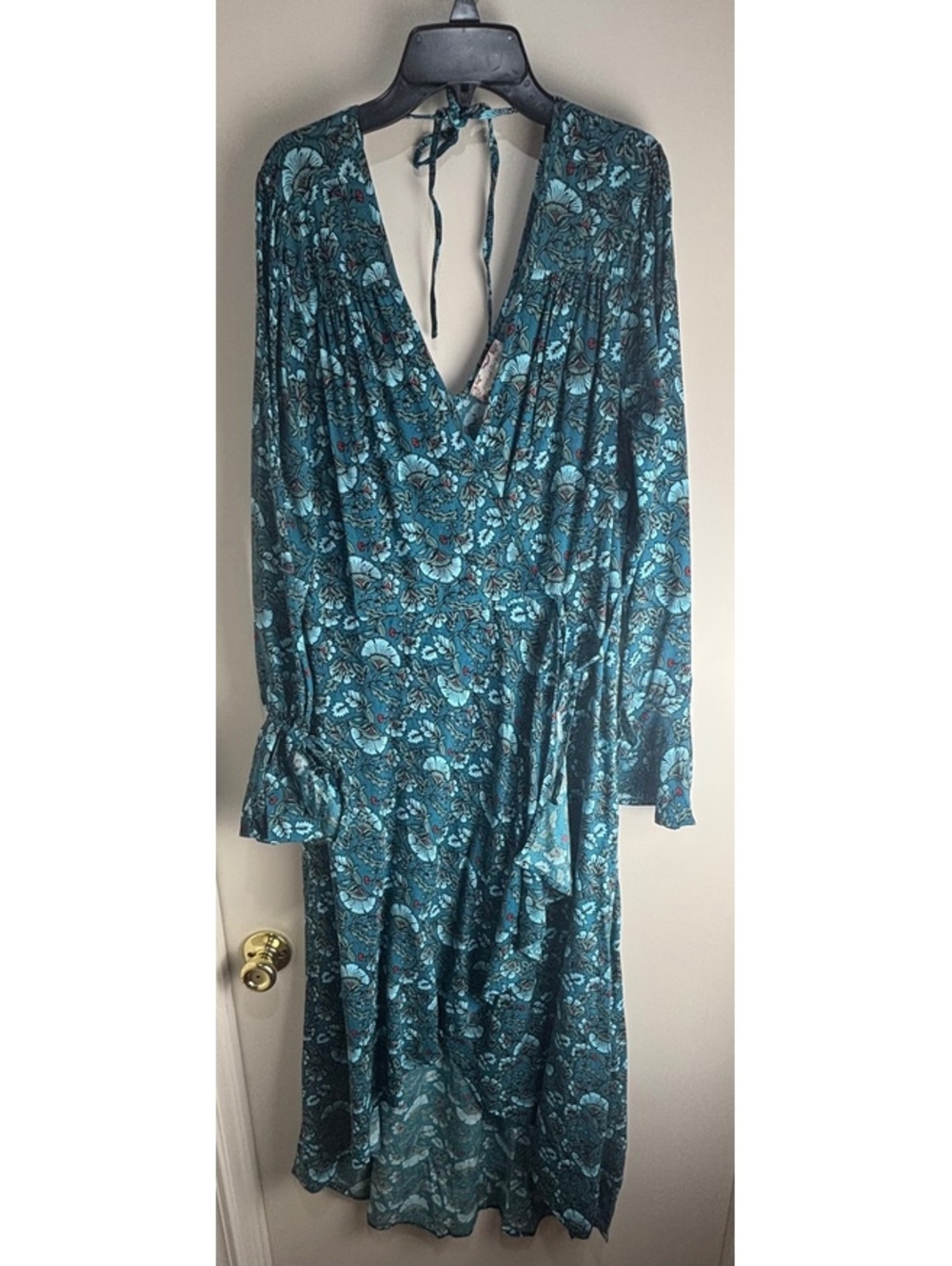 NWT Band of the Free Jewel Floral Wrap Maxi Dress Large Teal High Low Boho